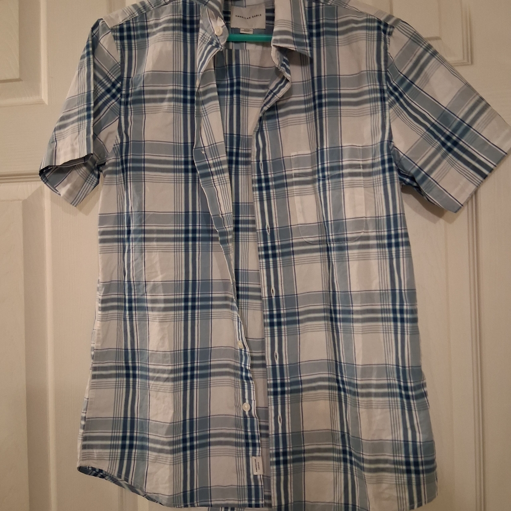 American Eagle Outfitters Blue and White Checkered Shirt